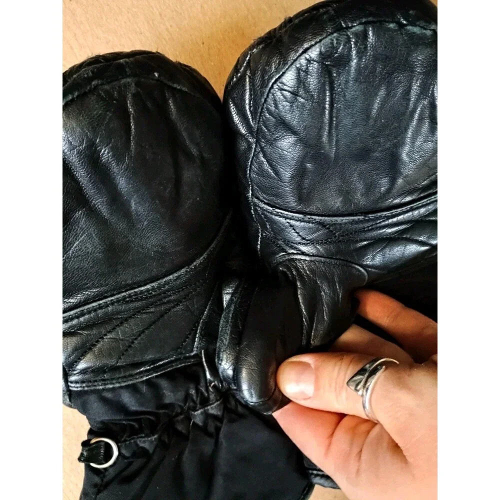 Reusch US Ski Team Leather Mittens Black Insulated Ski Gloves Junior Size Medium